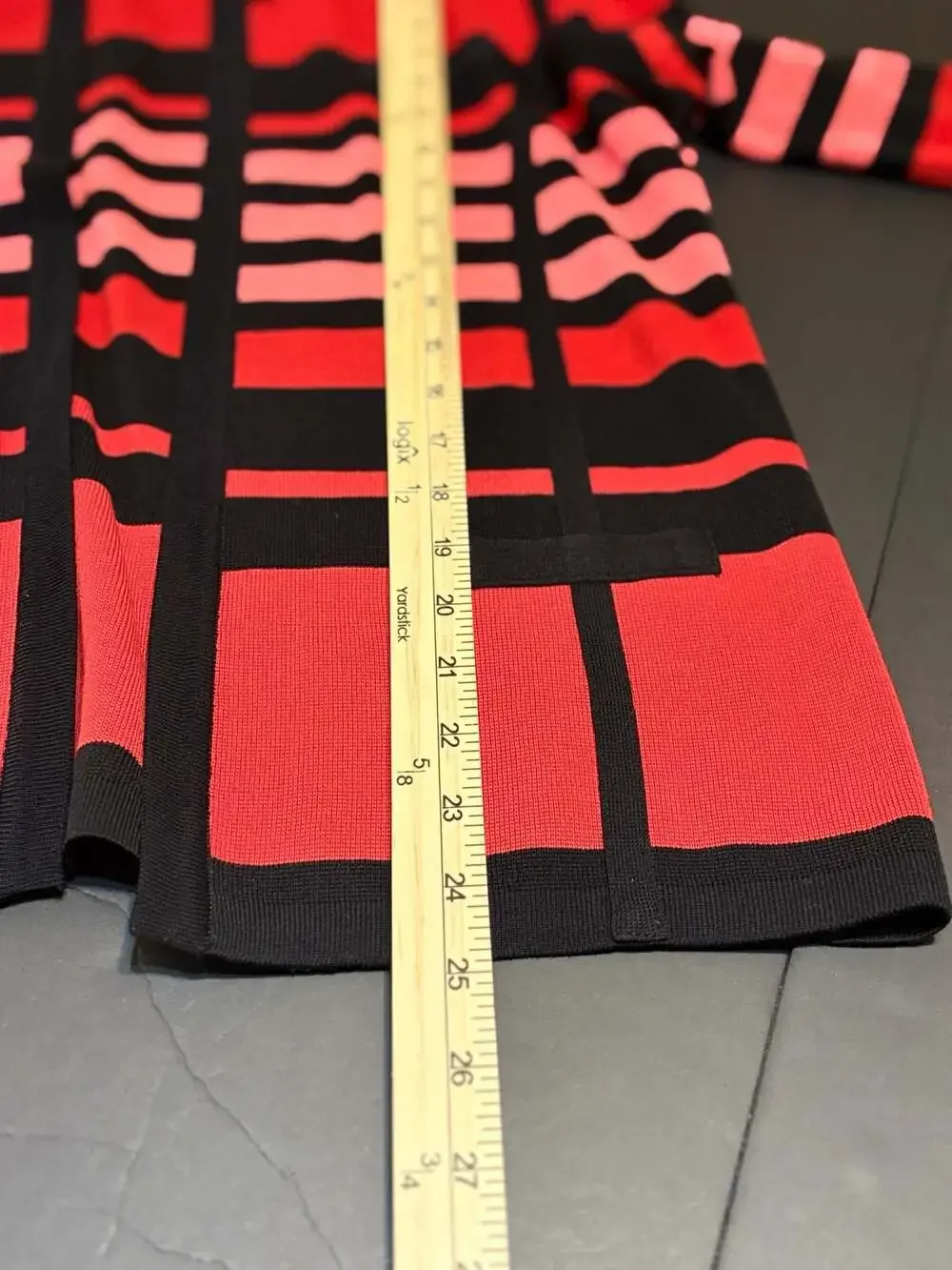 Misook Women's Red Black Striped Knit Open Front Jacket Cardigan Size M